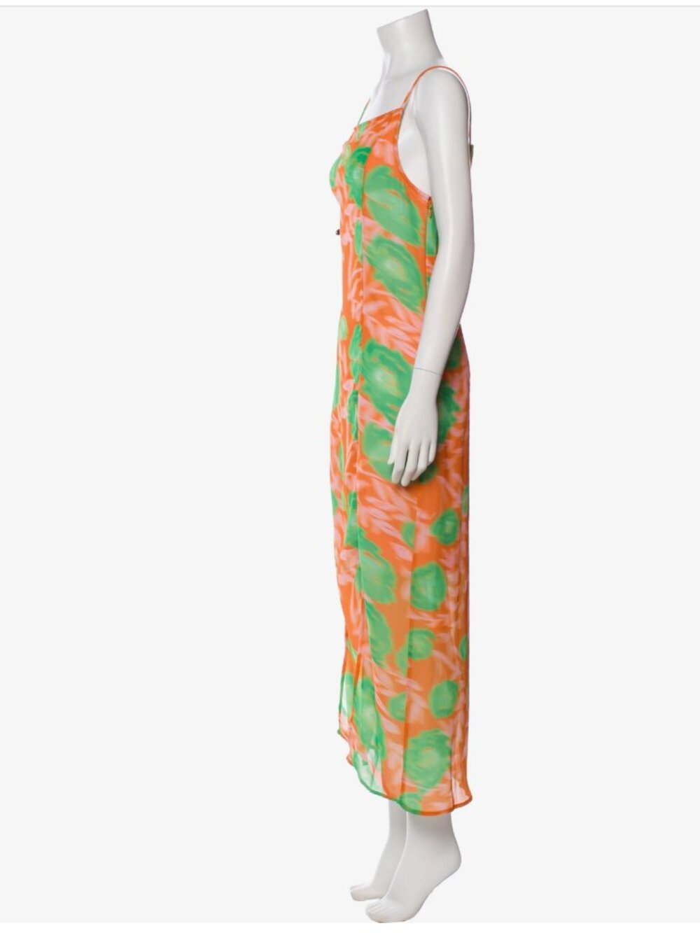 GANNI Printed Lightweight Crepe Georgette Slip Maxi Dress Abstract Orange - Picture 4 of 15